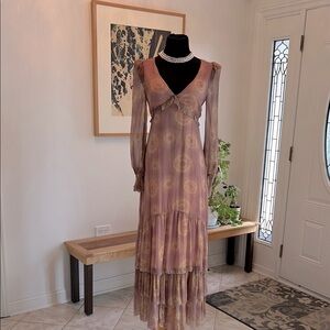 HOUSE OF HARLOW 1960 S/S Elegant Sheer Brown Dress-